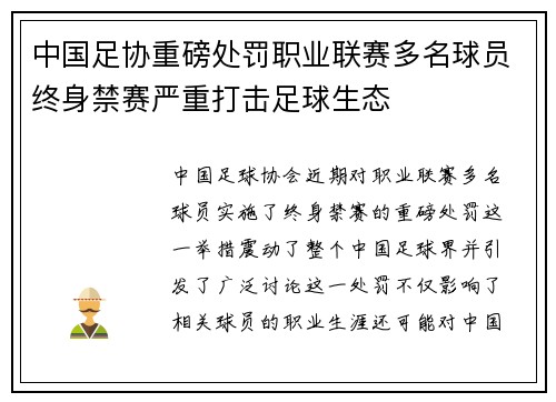 中国足协重磅处罚职业联赛多名球员终身禁赛严重打击足球生态