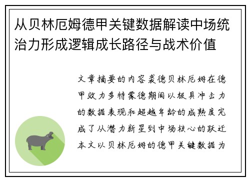 从贝林厄姆德甲关键数据解读中场统治力形成逻辑成长路径与战术价值
